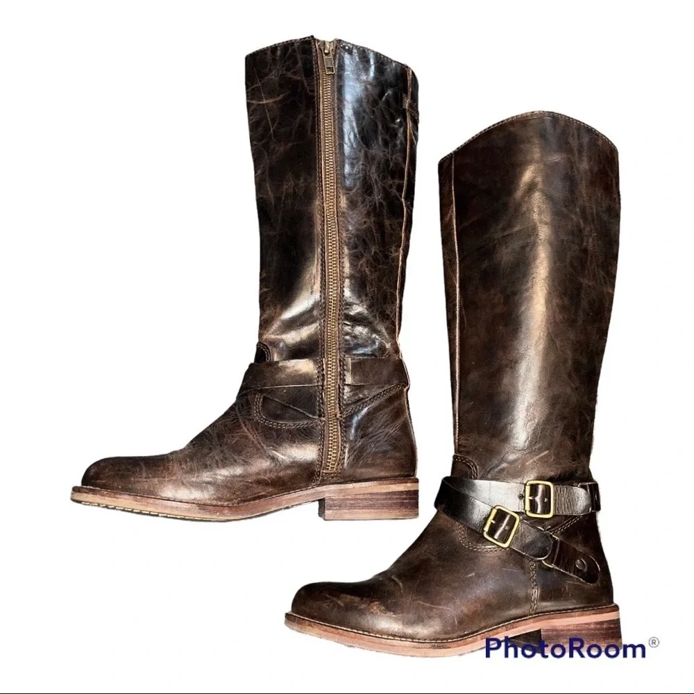 Hinge Brown Tall Distressed Leather Devin Riding Boots size 5.5
